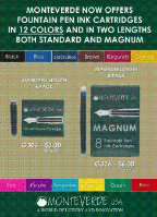 Monteverde® "Magnum" or "Long" Fountain Pen Ink Cartridges....8 per box. Monteverde® "Magnum" or "Long" Fountain Pen Ink Cartridges....8 per box.