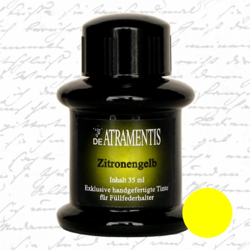 Lemon Yellow Premium Fountain Pen Bottled Ink by De Atramentis® 45 ml glass bottle