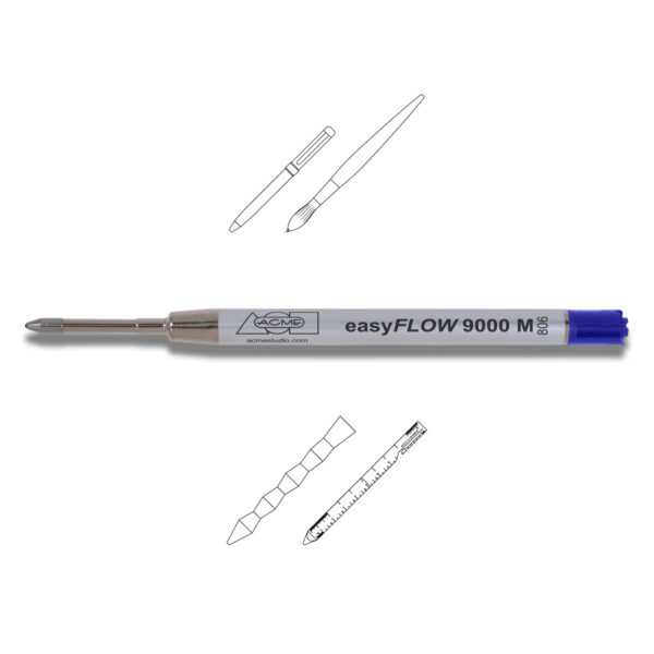 easyFlow 9000 Blue Ballpoint Ink Refills fits Rollerball Pens from Acme Studio® TWO PACK