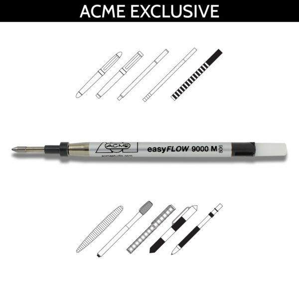 easyFlow 9000 Black Ballpoint Ink Refills fits Rollerball Pens from Acme Studio® with extender/adapter TWO PACK
