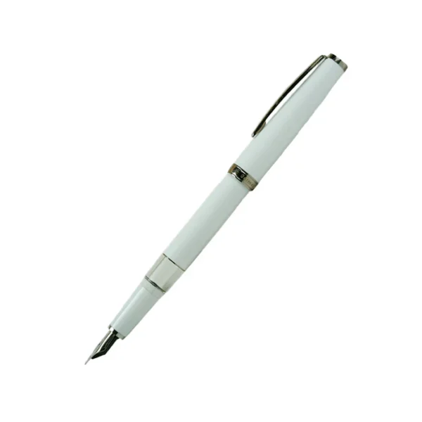 Classic Palladium White Piston Pill Fountain Pen by Cleo Skribent®-stainless steel Medium Nib