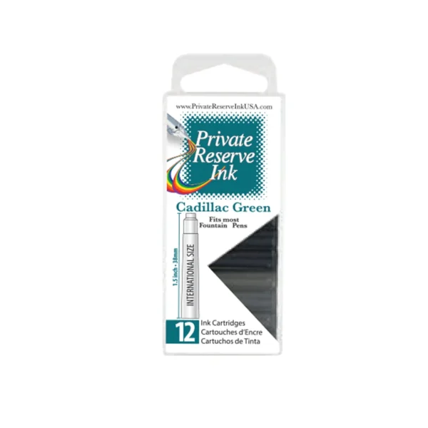 Cadillac Green Standard International Ink Cartridges [12 per pack] by Private Reserve Ink®/Yafa Brands®