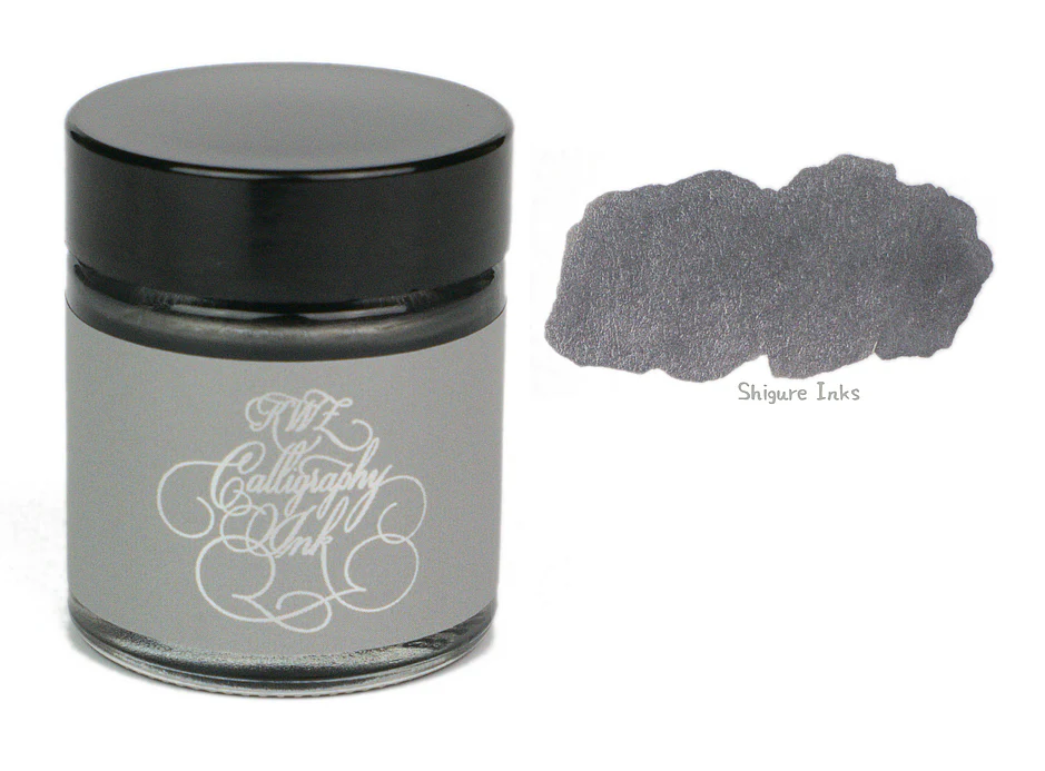 Silver Calligraphy Ink from KWZ Ink for use in DIP PENS 25 ml glass bottle