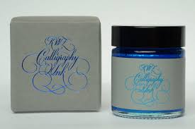 Pearl Blue Calligraphy Ink from KWZ Ink for use in DIP PENS 25 ml glass bottle
